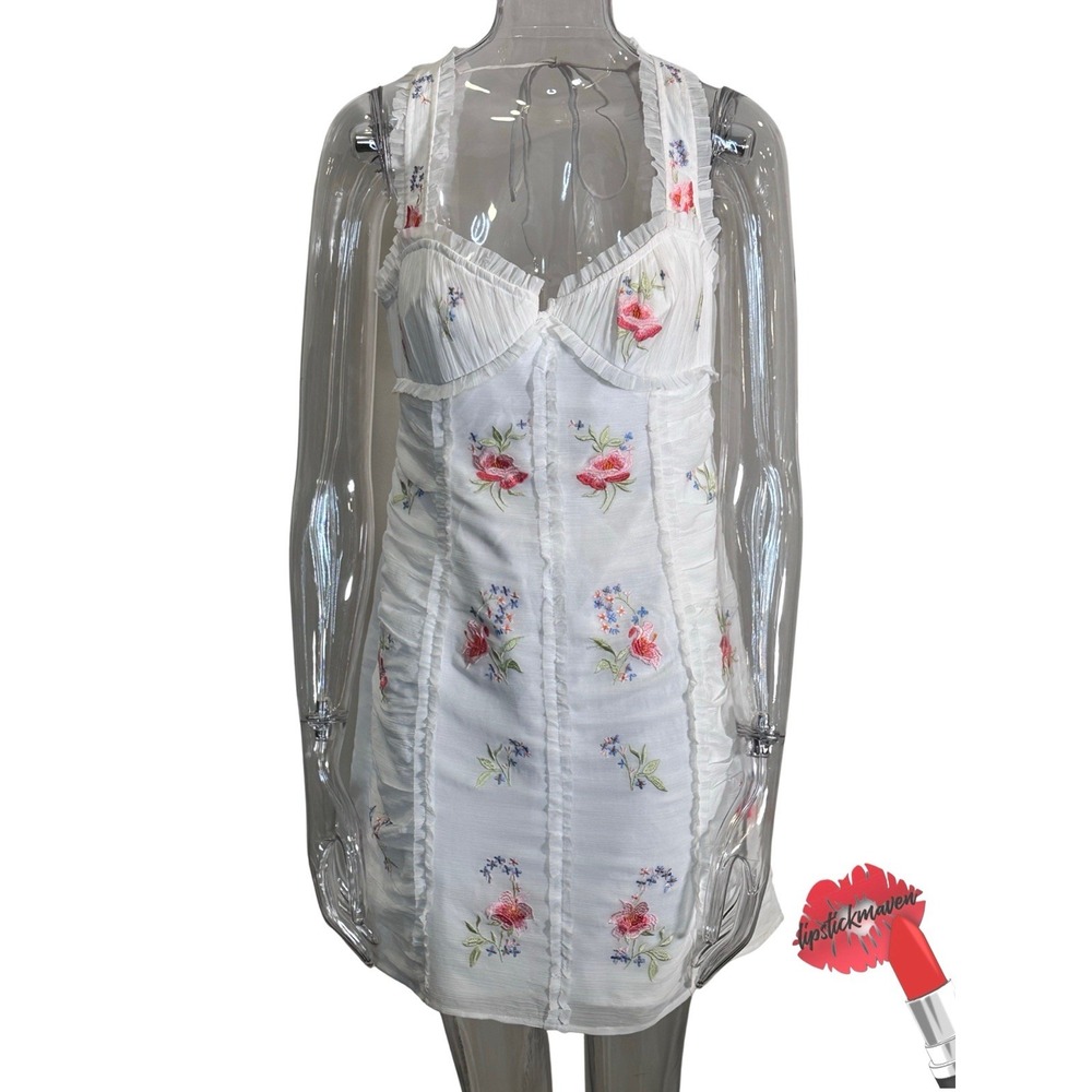 ASOS Dress Women US Sz 10 White Floral Mini Sleeveless‎ Ruffles Fairy Girly